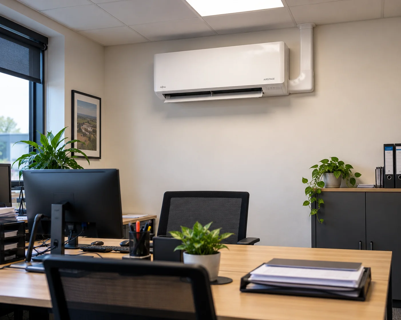 Fujitsu Airstage air conditioning unit installed in an office installed by M J Wallace.